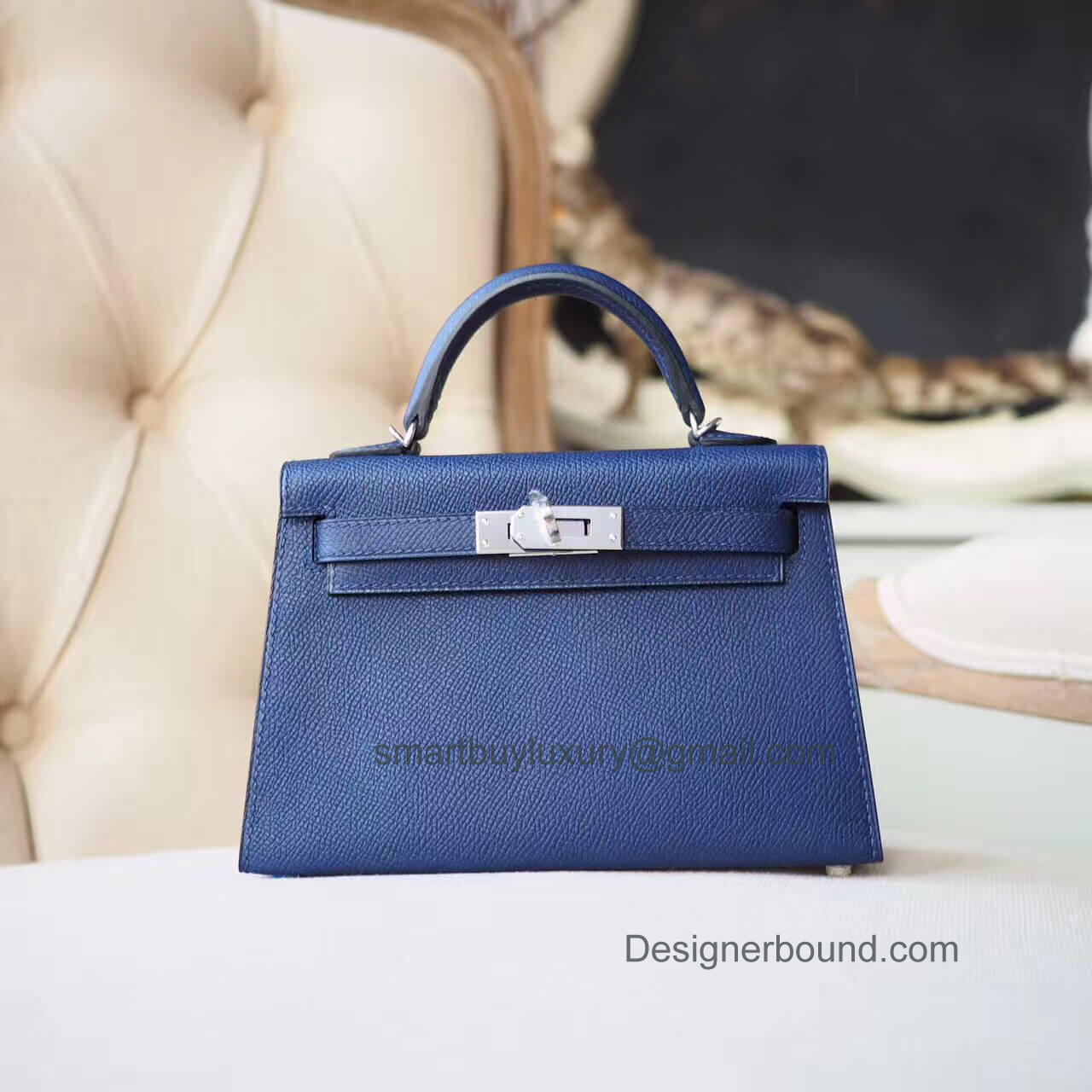Hermes Mini Kelly II Bag in ck73 Blue Saphir Epsom PHW